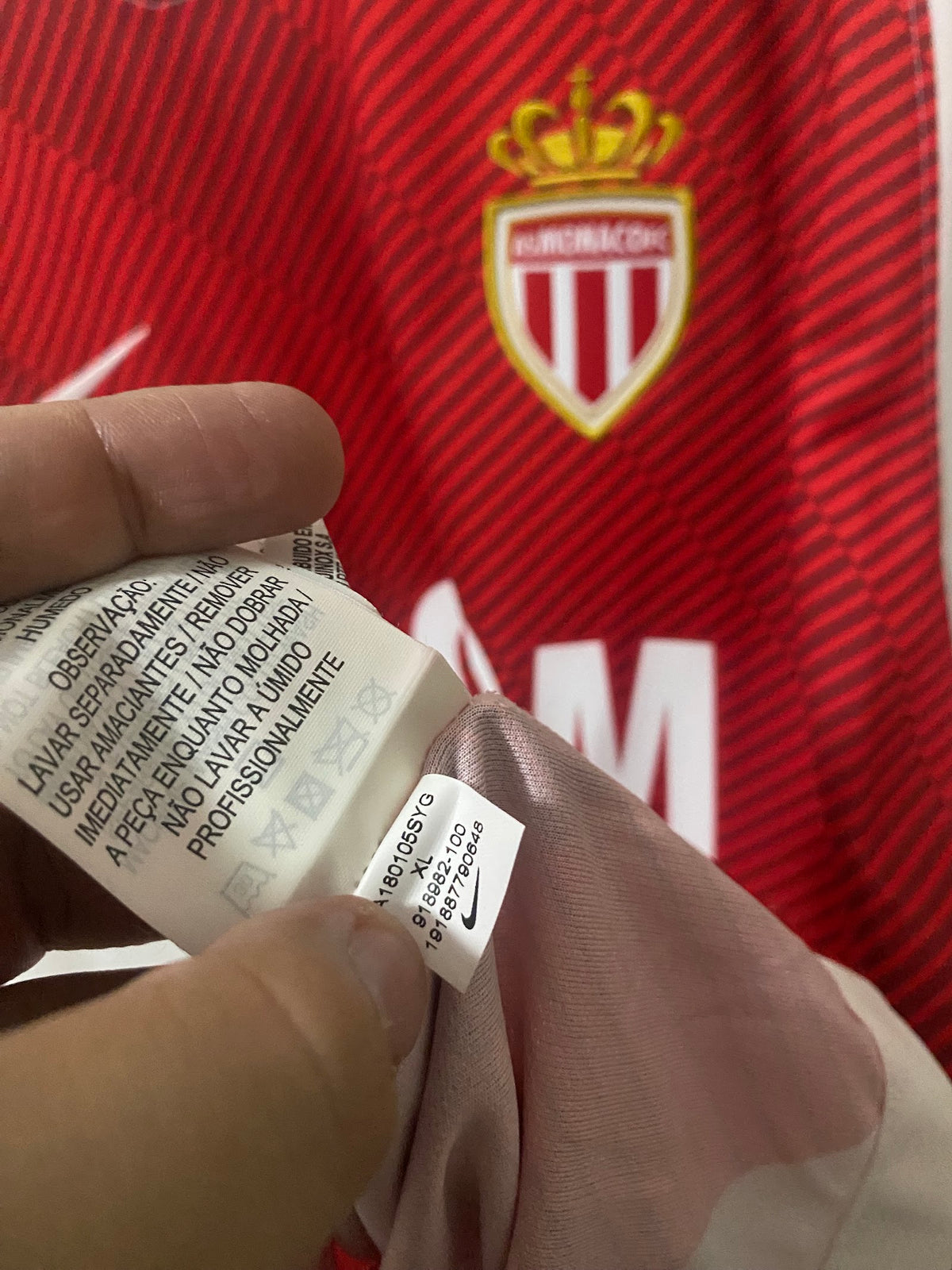 Camisa Monaco Home 2018/19 – escudo e etiqueta Nike
