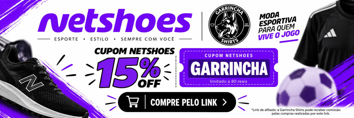 Cupom Netshoes GARRINCHA: 15% OFF, limitado a 80 reais. Compre pelo link de afiliado.