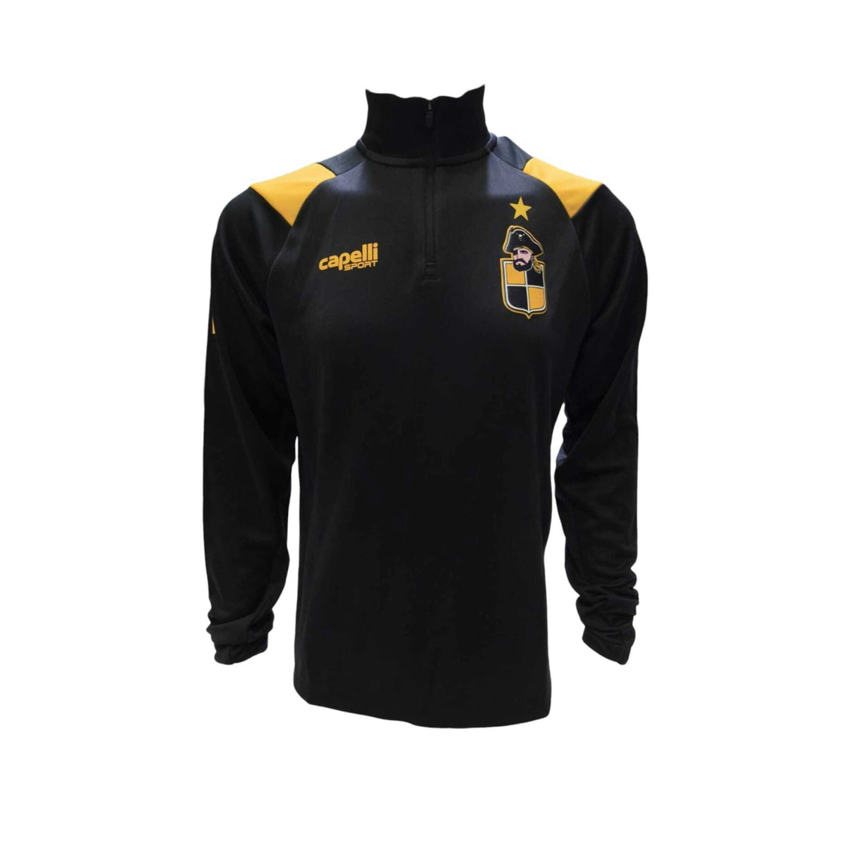 Blusa de treino Coquimbo Unido 2026 Capelli – frente preta e dourada com escudo do pirata