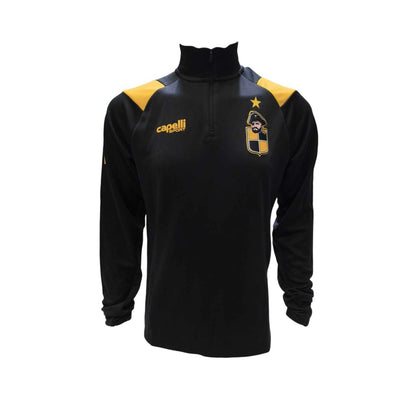 Blusa de treino Coquimbo Unido 2026 Capelli – frente preta e dourada com escudo do pirata