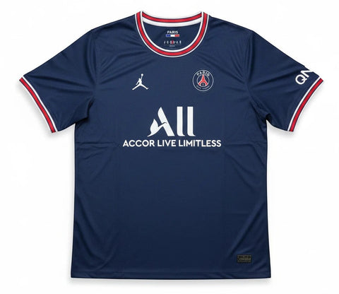 Garrincha Shirts navy blue PSG 2021-2022 home football jersey by Jordan with white Accor Live Limitless sponsor logo
