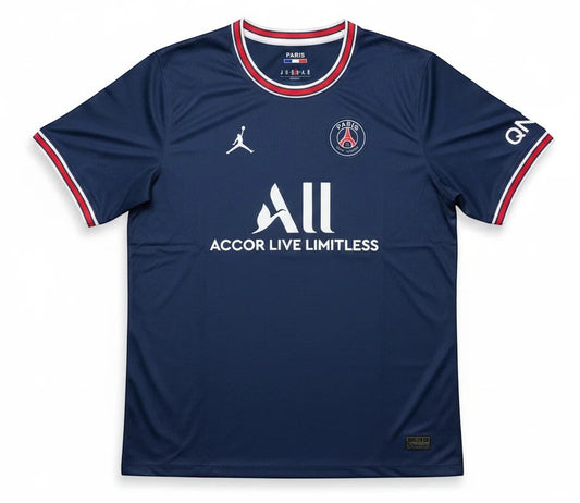 Garrincha Shirts navy blue PSG 2021-2022 home football jersey by Jordan with white Accor Live Limitless sponsor logo