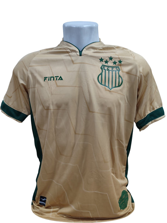 Garrincha Shirts Sampaio Correa 2023-2024 centenary player jersey in gold with green details and geometric pattern