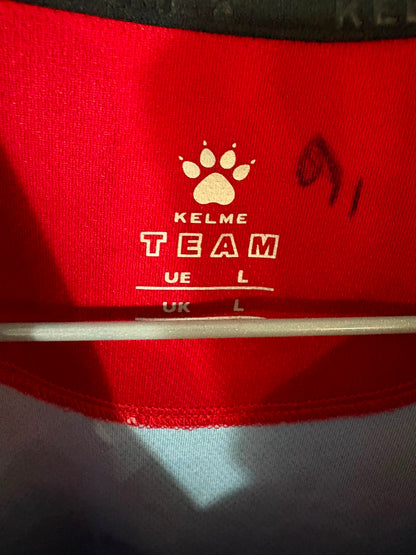Camisa SD Huesca Azul e Vermelha - J. Pulido 14 - Kelme - De Jogo