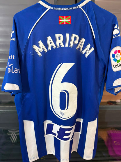 Camisa Deportivo Alavés Azul e Branco - Maripán 6 - Kelme