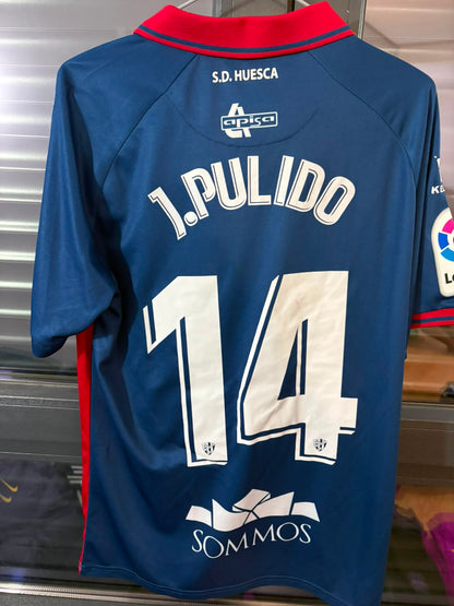 Camisa SD Huesca Azul e Vermelha - J. Pulido 14 - Kelme - De Jogo