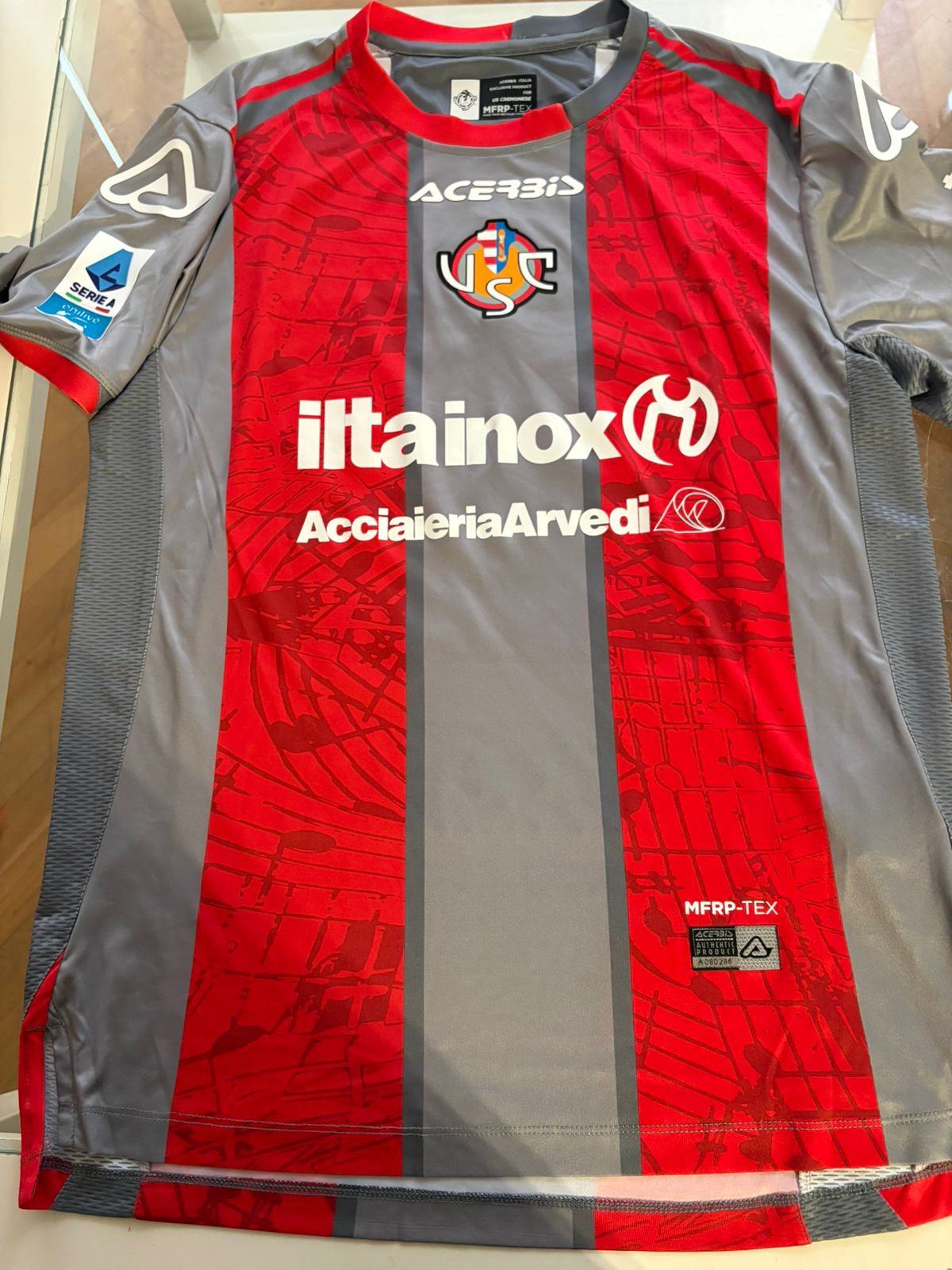 Camisa US Cremonese Cinza e Vermelha - Grassi 33 - Acerbis - De Jogo